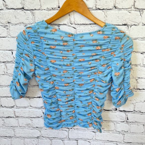 🆕🏷️ ZARA Blue Floral Tulle Print Top Size XS NWT - Picture 3 of 4